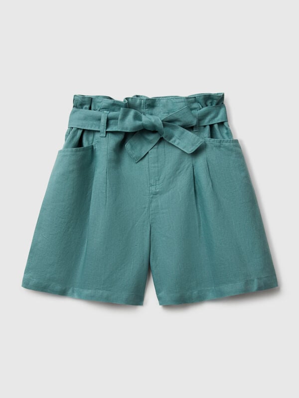 Paperbag bermudas in linen blend Junior Girl