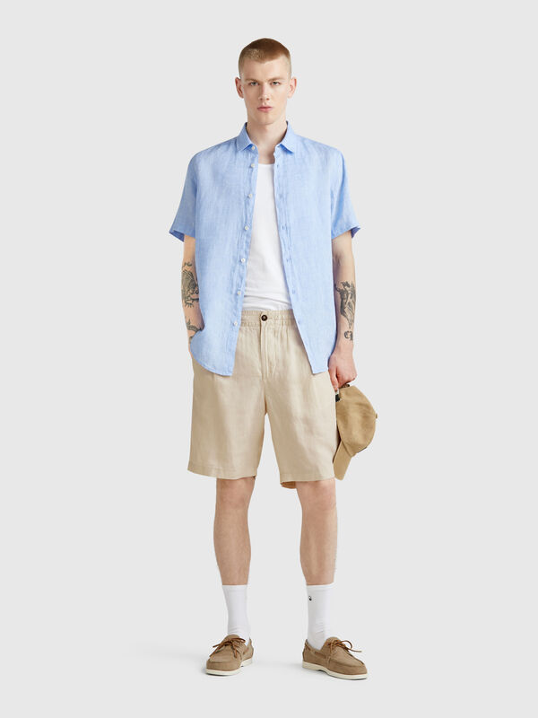 Bermuda shorts with drawstring in pure linen Men