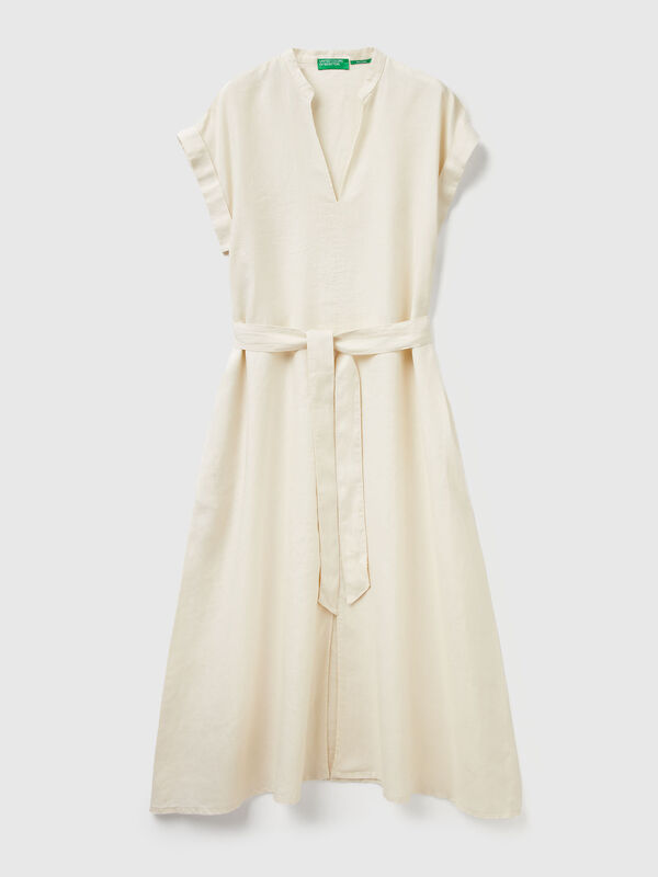 100% linen dress with sash Women