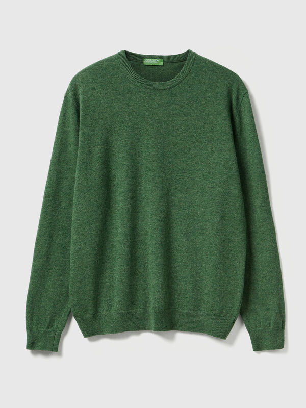 Marl green crew neck sweater in pure Merino wool Men