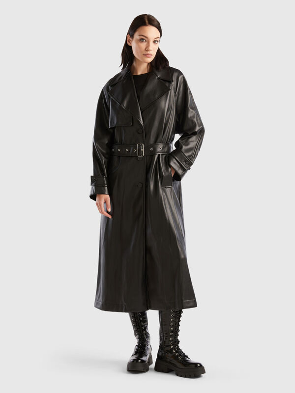 Midi trench in imitation leather fabric Women