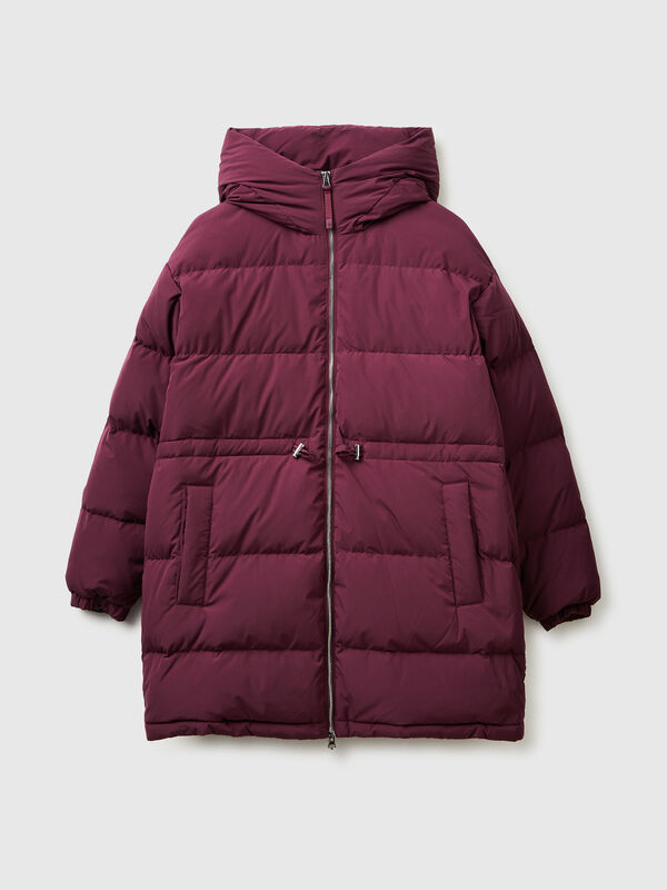 Long down jacket padded with recycled feathers Women