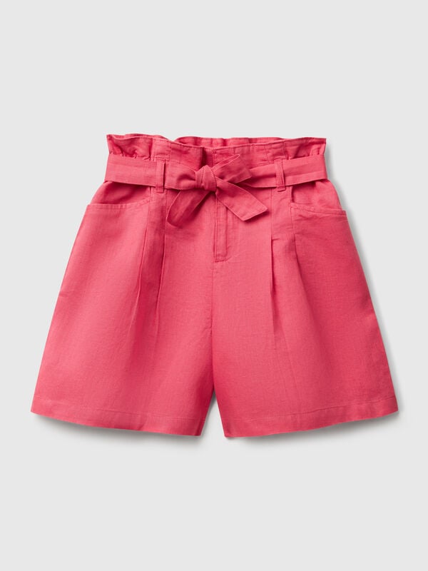 Paperbag bermudas in linen blend Junior Girl