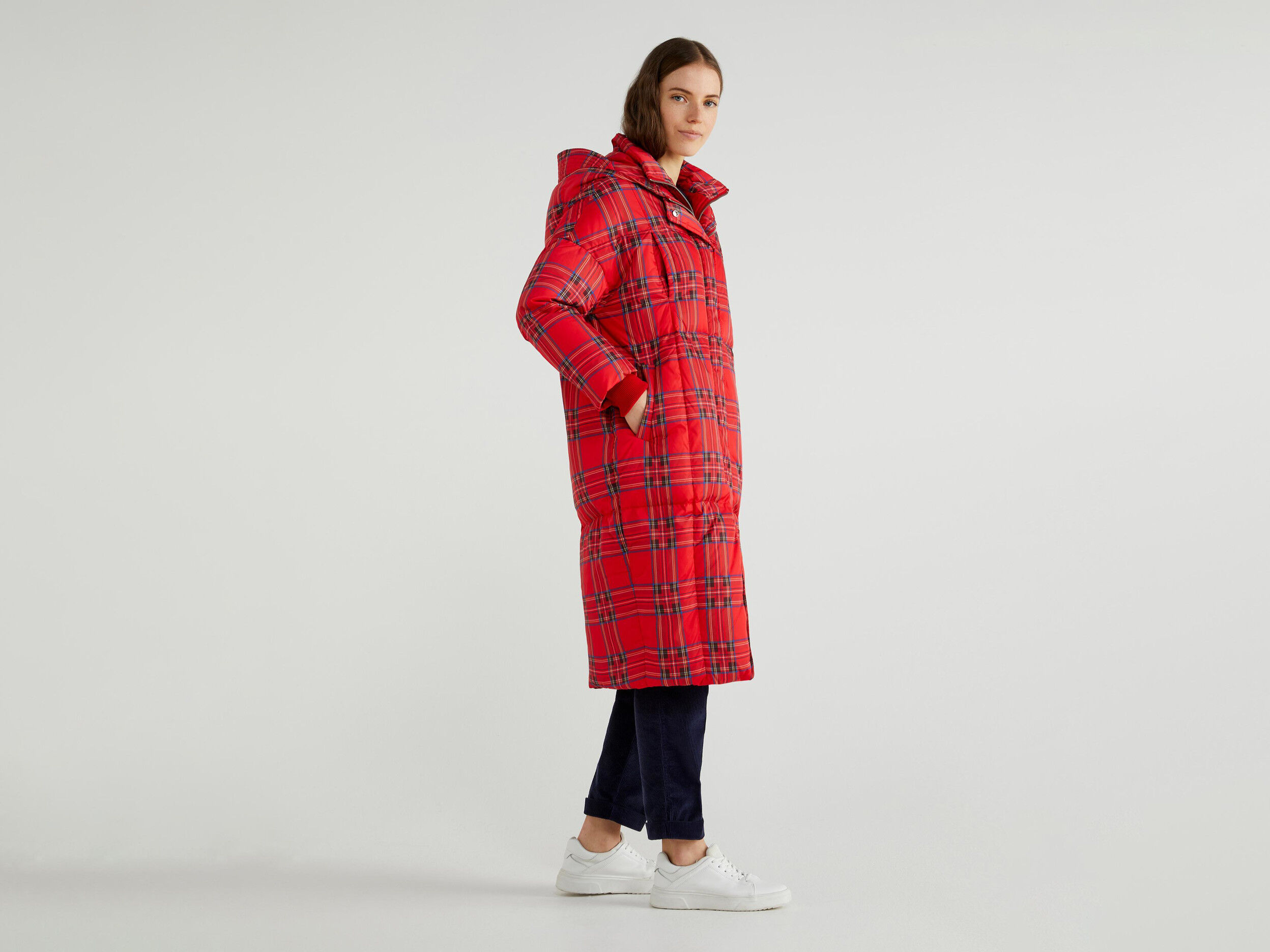 Longline puffer jacket with hood
