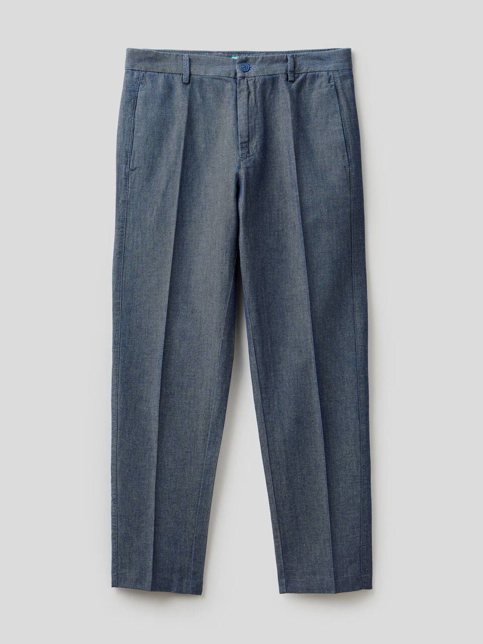 Denim trousers in linen blend cotton image number 1