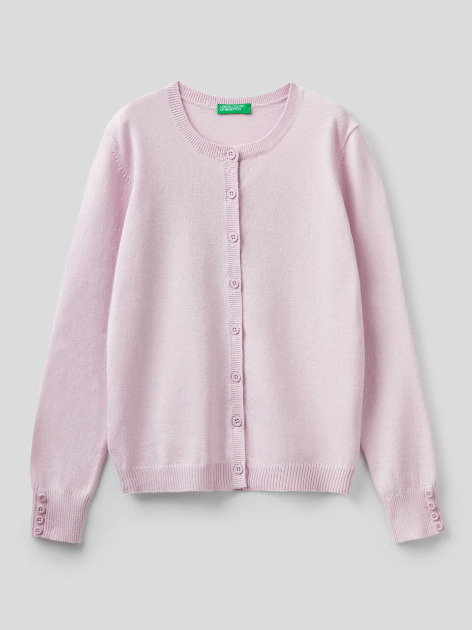 Cotton blend crew neck cardigan image number 1
