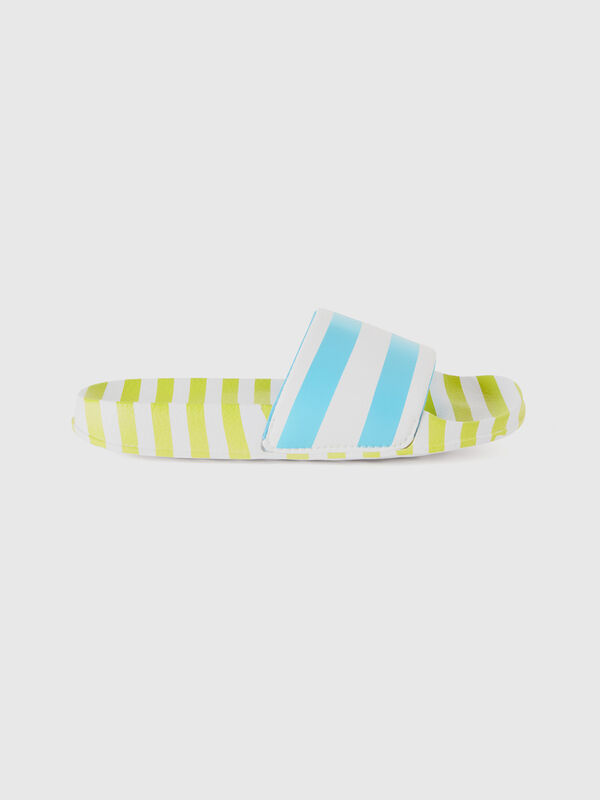 Acid green, light blue and white striped slippers Junior Boy
