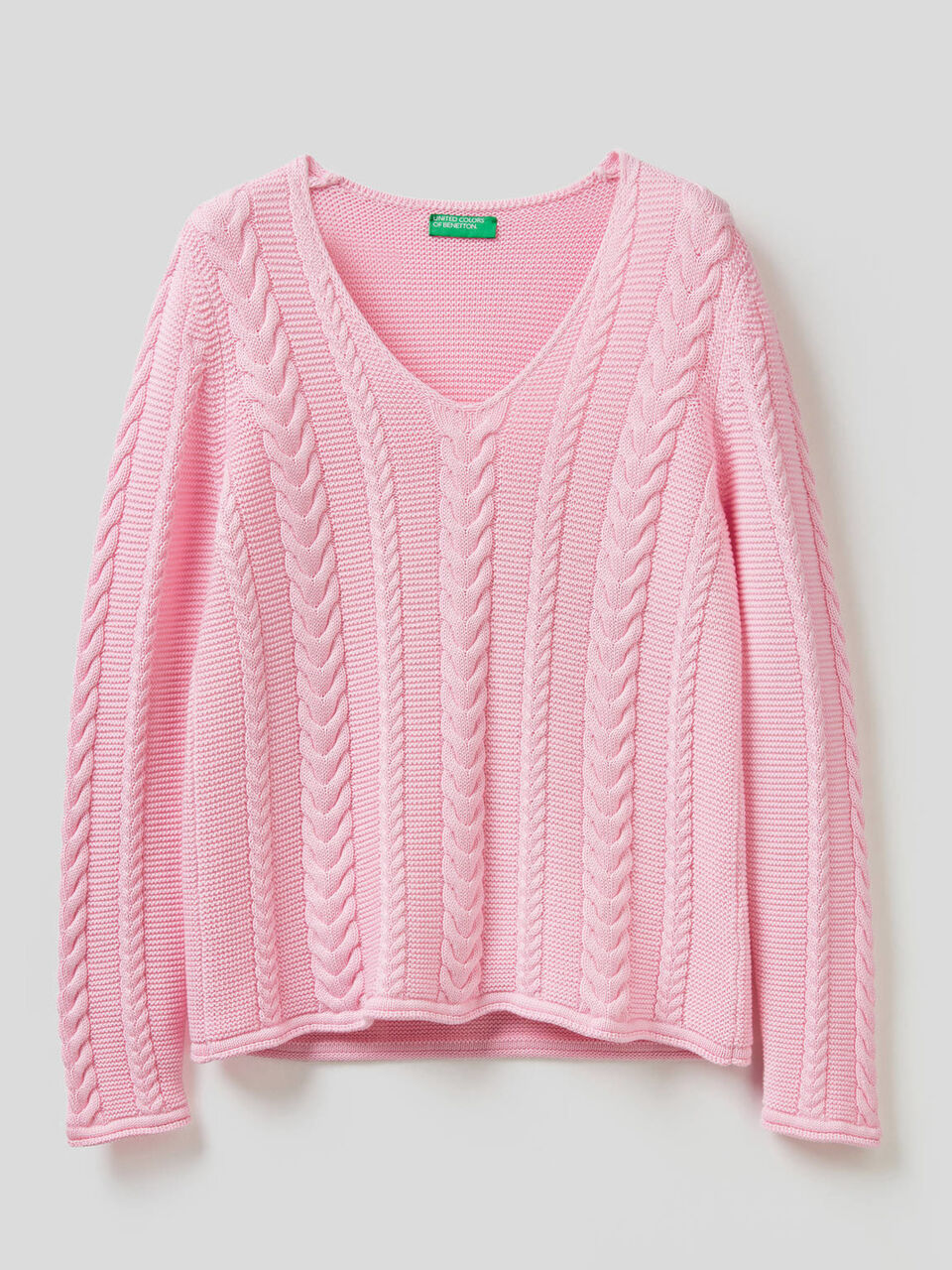 Cable knit sweater in pure cotton image number 1