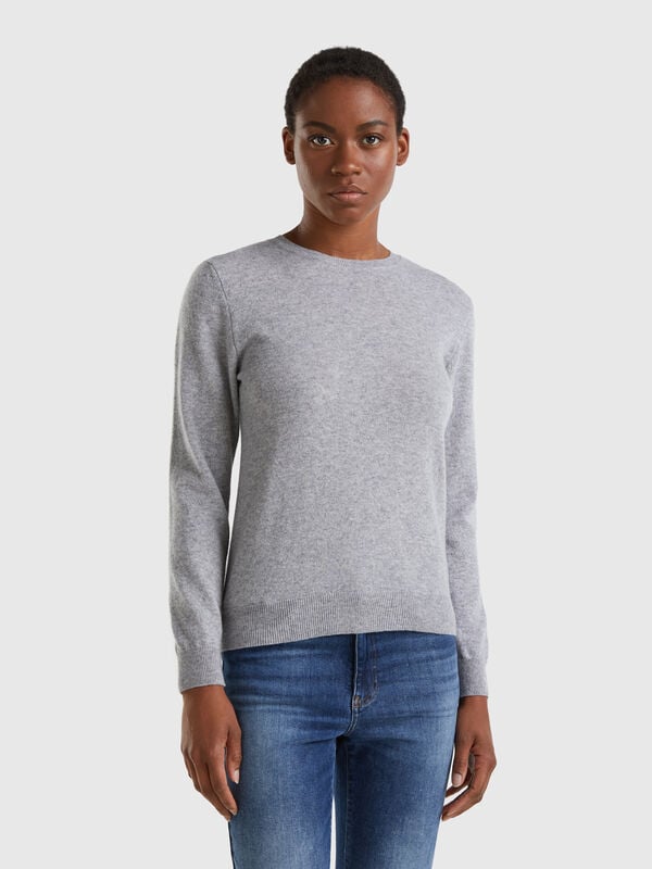 Gray mélange crew neck sweater in Merino wool Women