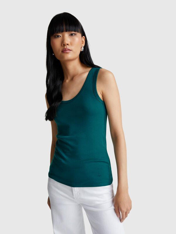 Dark green tank top in pure cotton Women