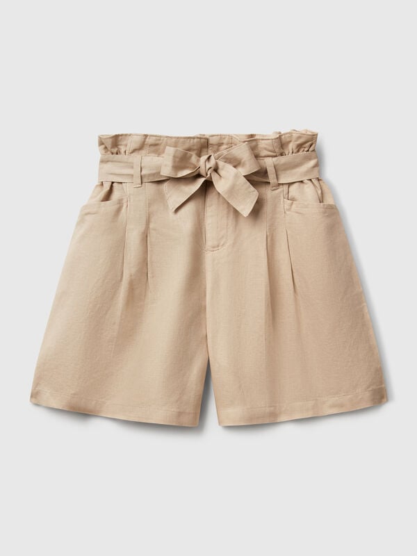 Paperbag bermudas in linen blend Junior Girl