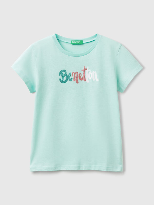 T-shirt with glittery logo in cotton Junior Girl