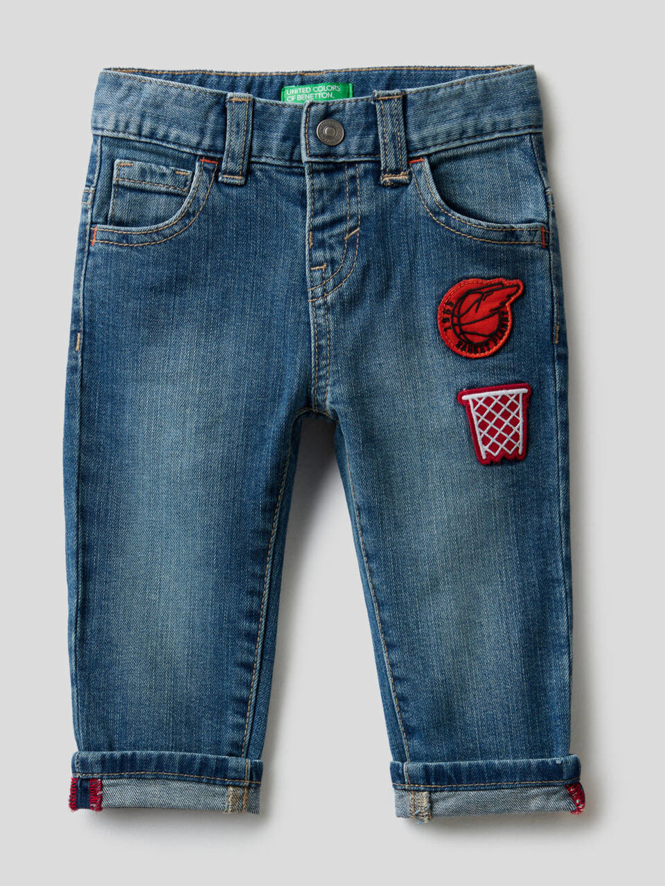 Five pocket jeans with patches image number 1