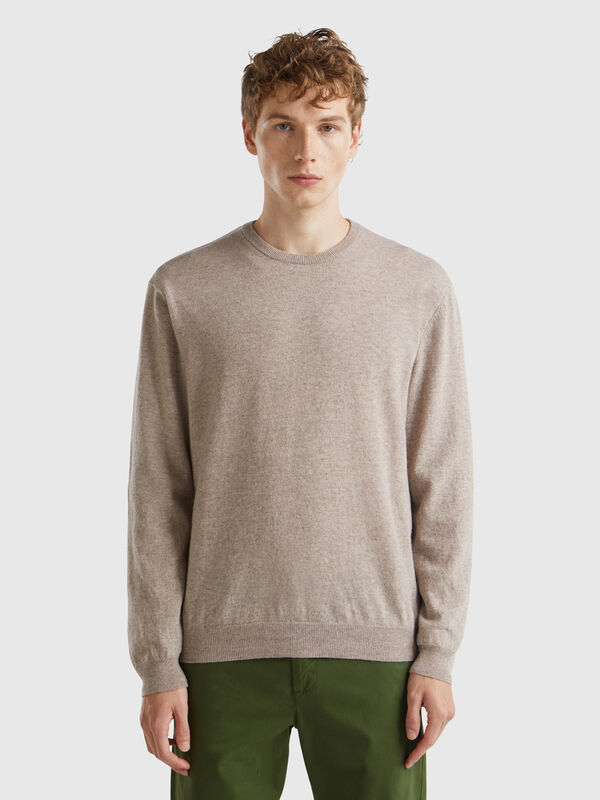 Marl brown crew neck sweater in pure Merino wool Men