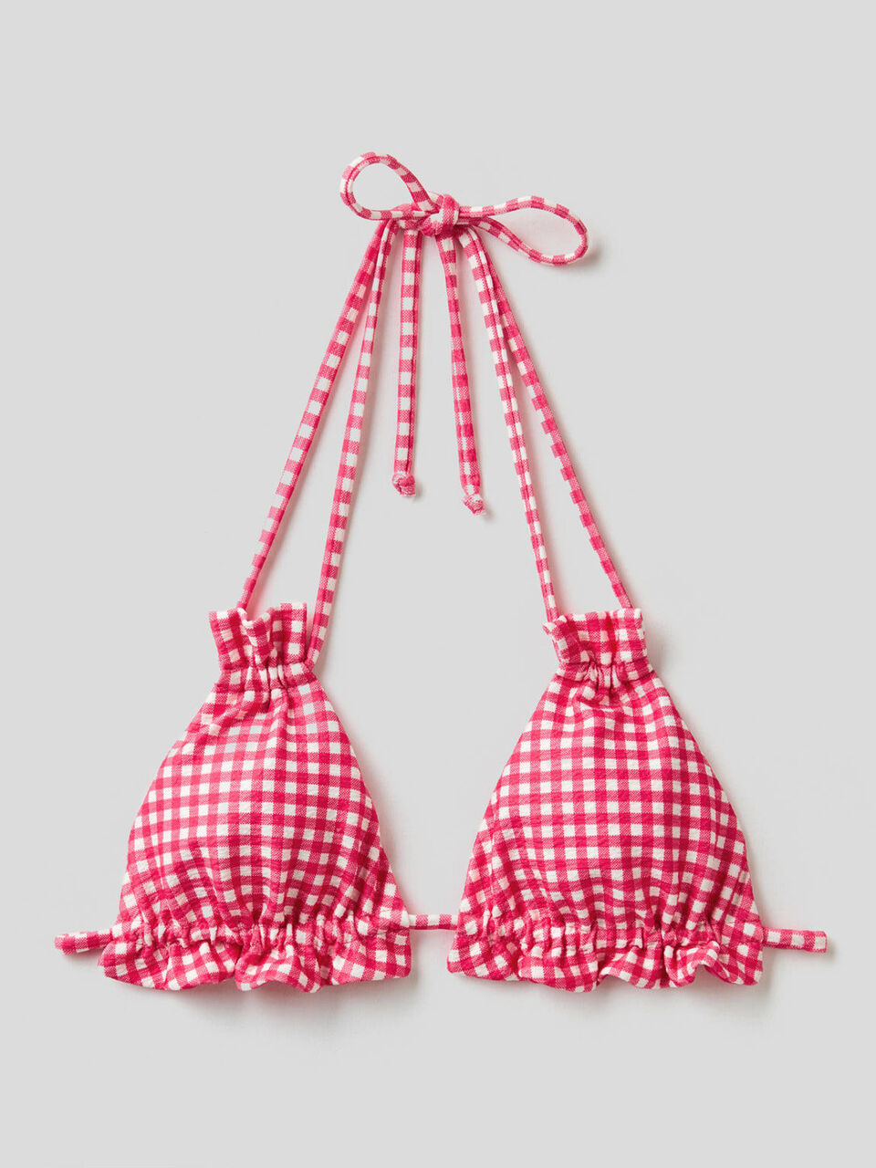 Patterned triangle swim top with frills image number 1