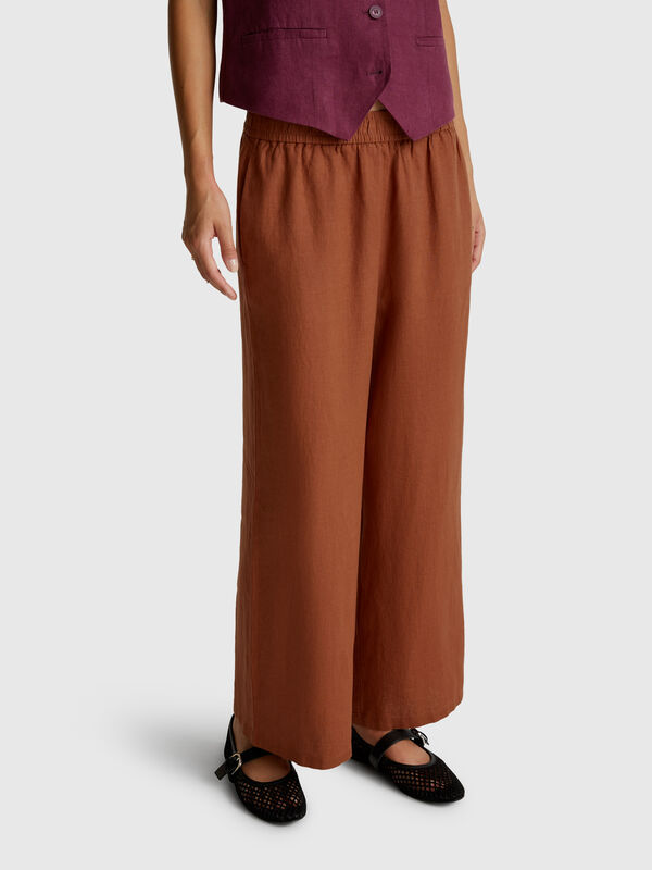 Wide leg trousers in pure linen Women