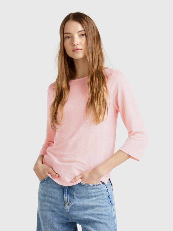 Pure linen t-shirt with 3/4 sleeves Women