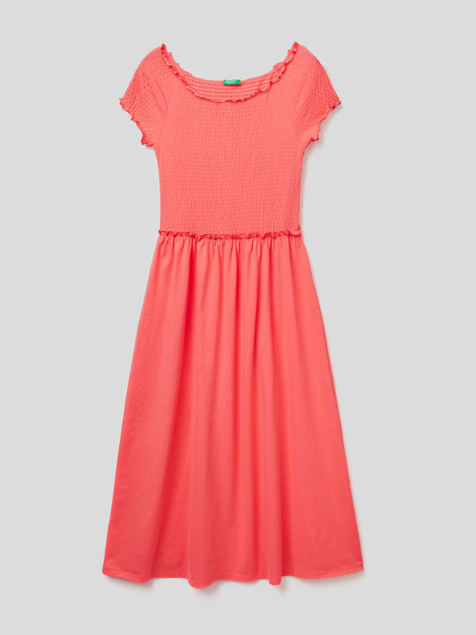 Midi dress in cotton with ruffles image number 1