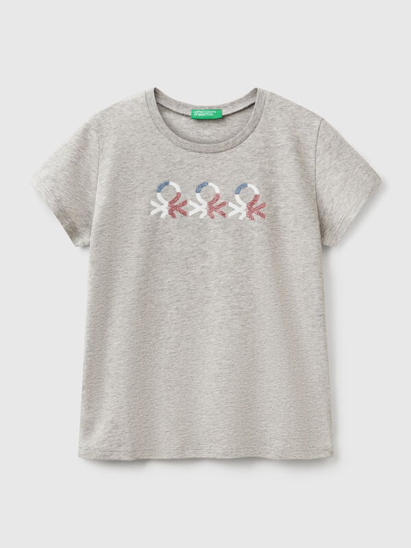 T-shirt with glittery logo in cotton Junior Girl