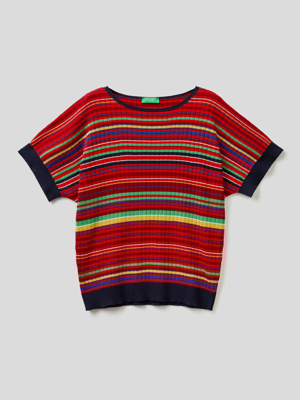 Short sleeve sweater with multicolor stripes image number 1