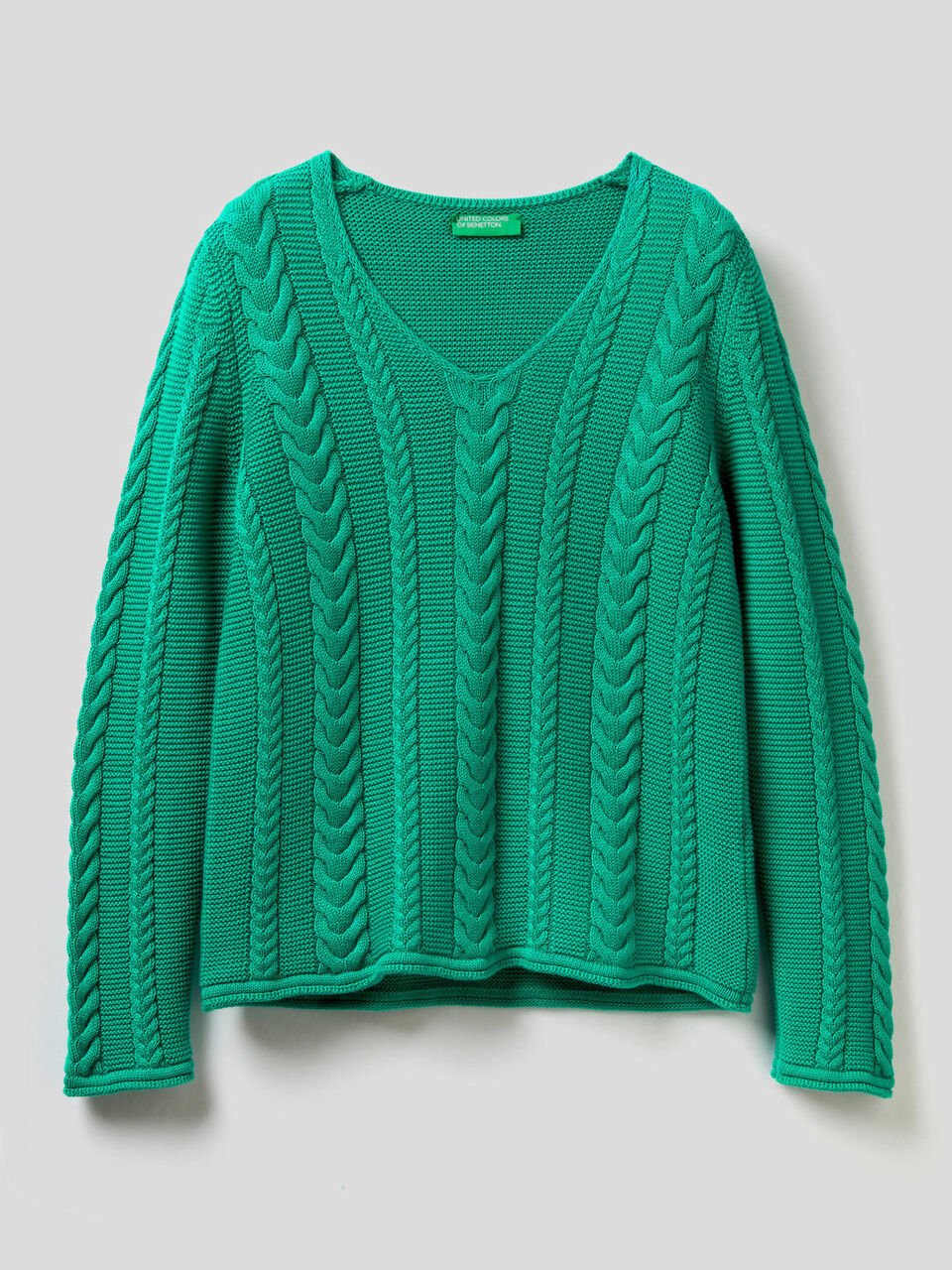 Cable knit sweater in pure cotton image number 1