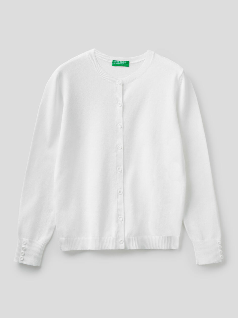 Cotton blend crew neck cardigan image number 1