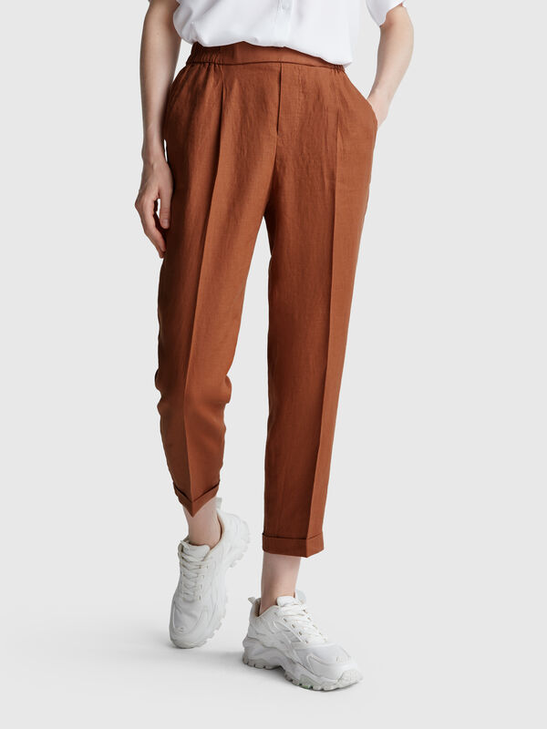 Regular fit pure linen trousers Women