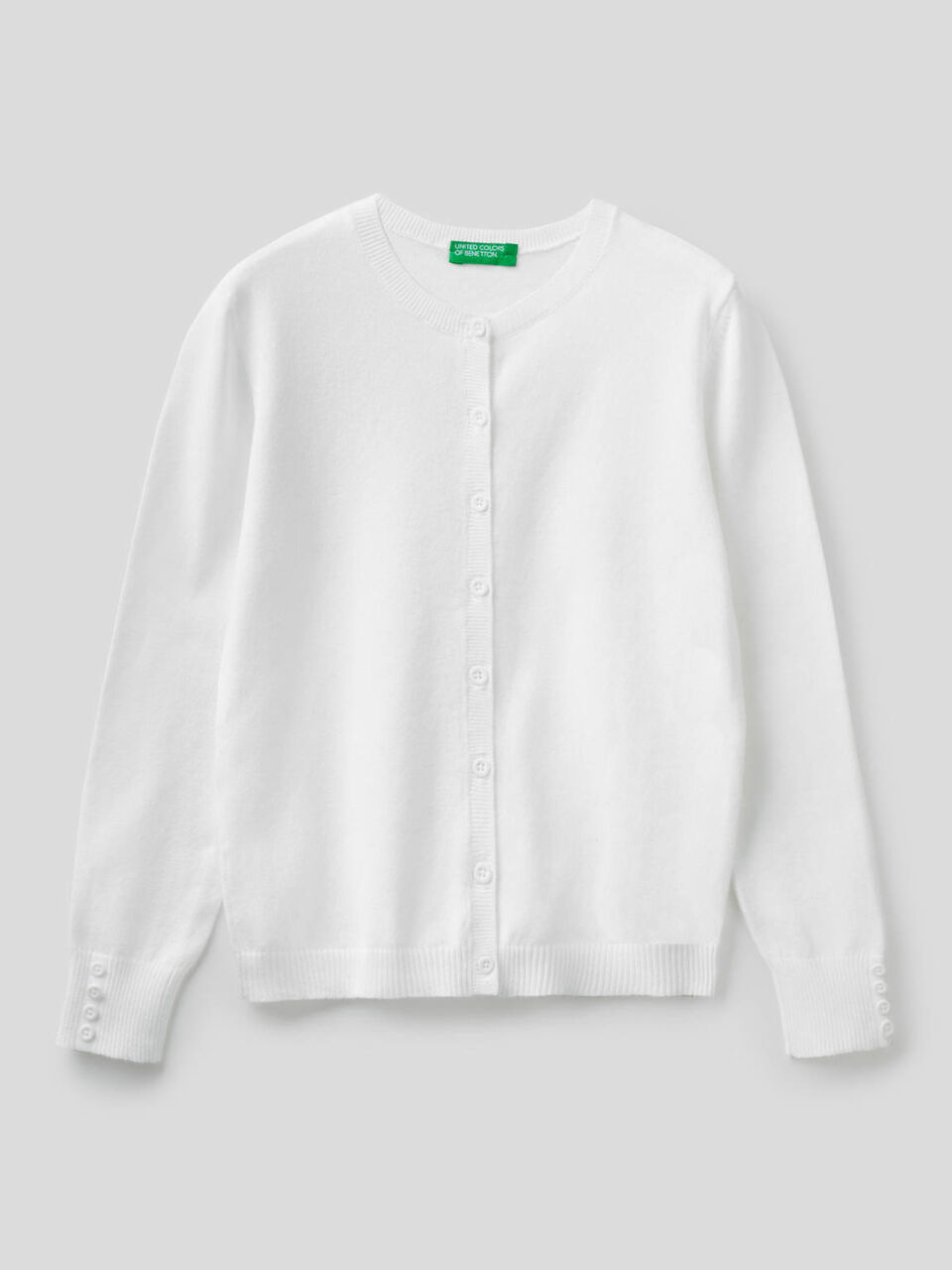 Cotton blend crew neck cardigan image number 1