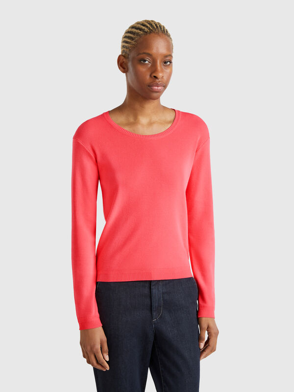 Crew neck sweater in pure cotton Women