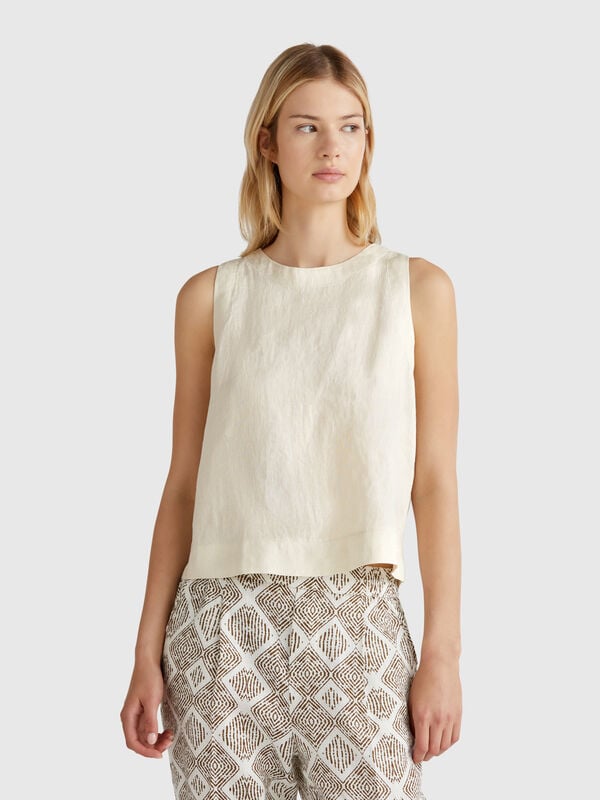 Sleeveless top in pure linen Women