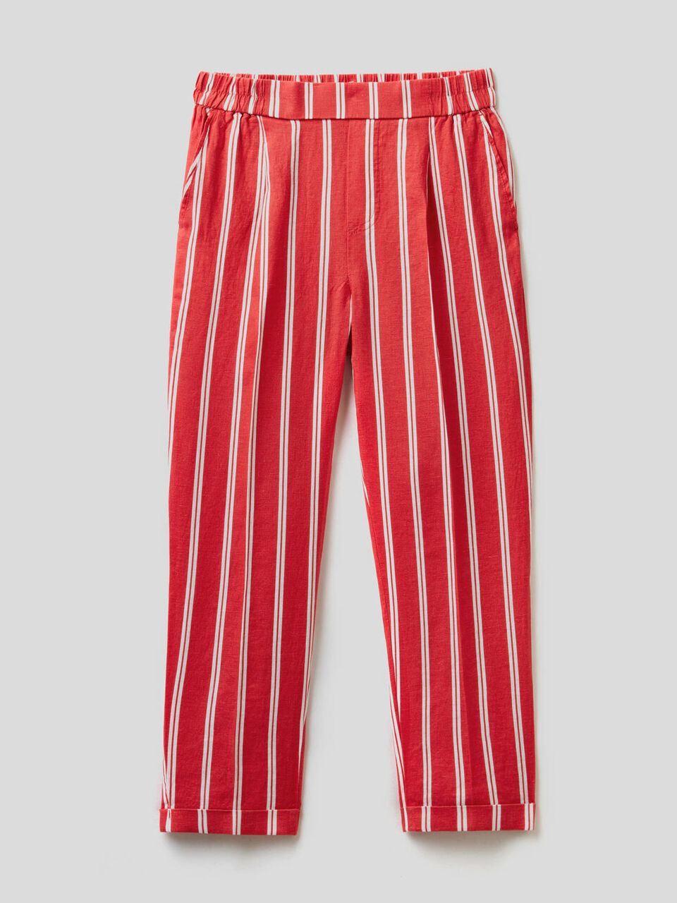 Trousers in 100% linen with pattern print image number 1