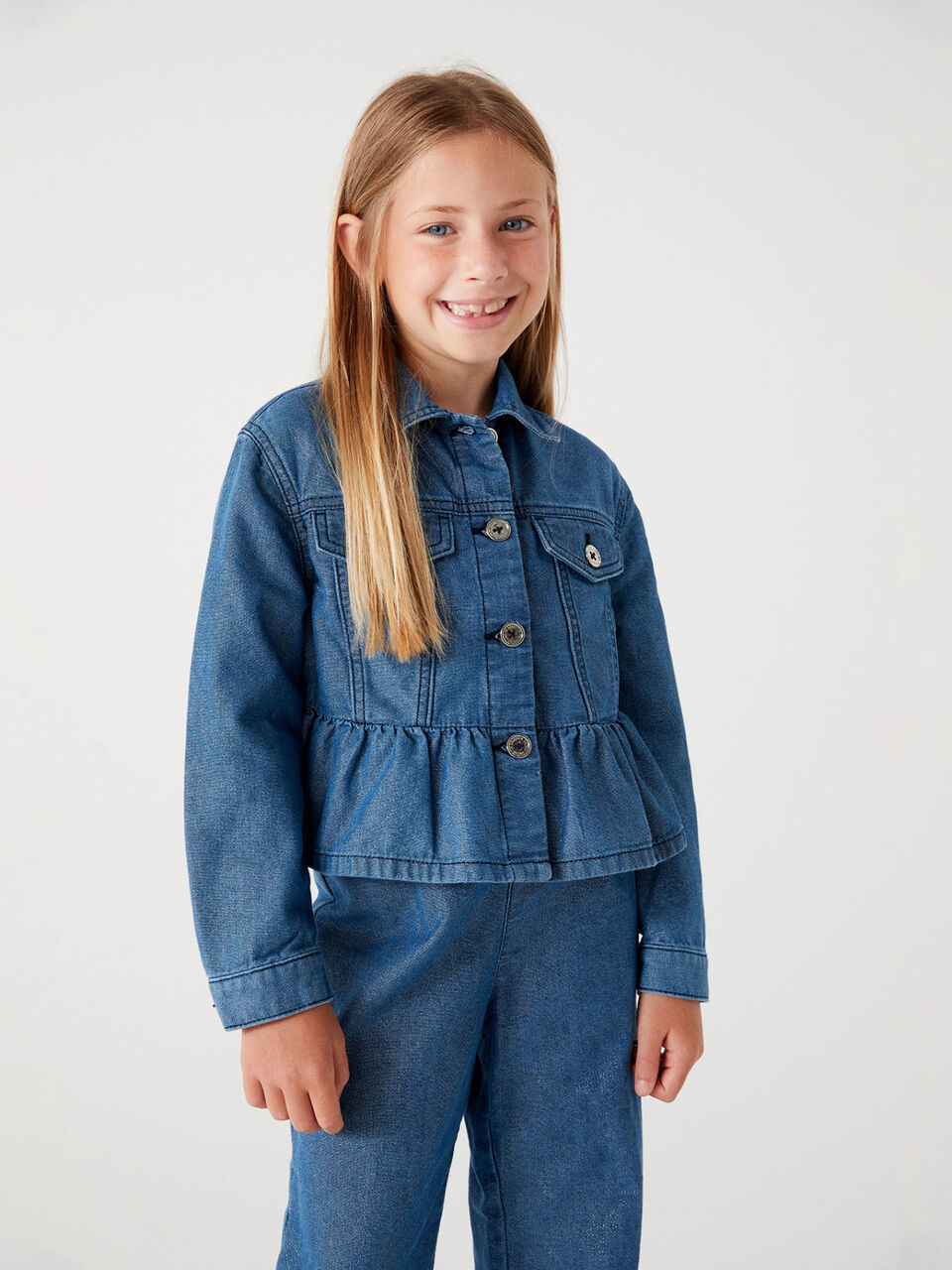 Denim jacket with rouches and lurex image number 1