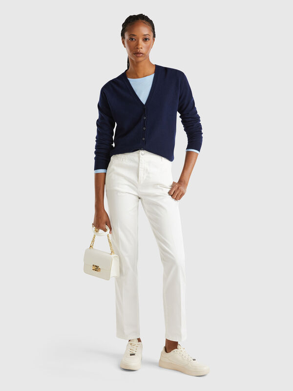 Cream white slim fit cotton chinos Women