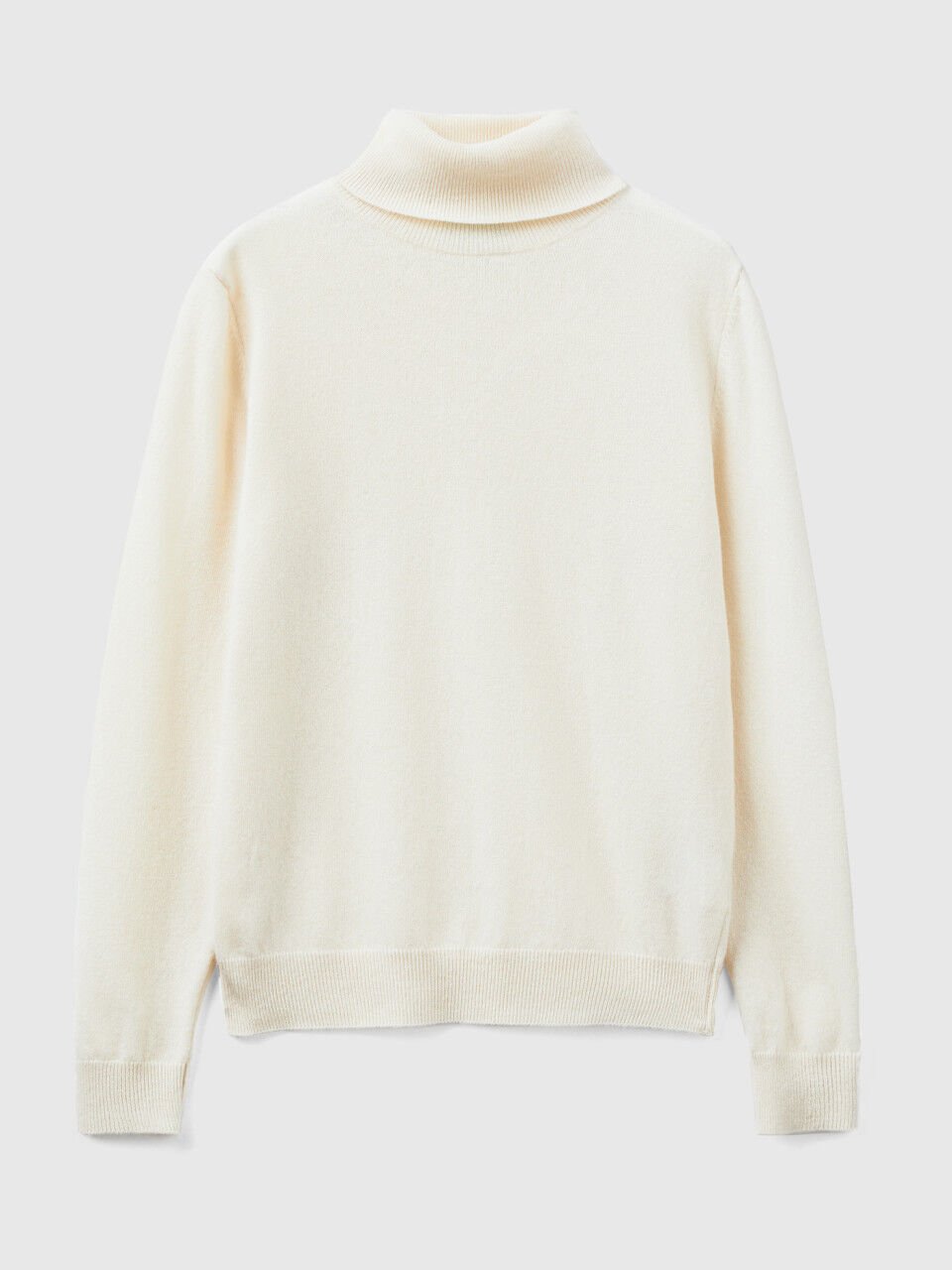 Cream turtleneck sweater in pure Merino wool Creamy White Benetton